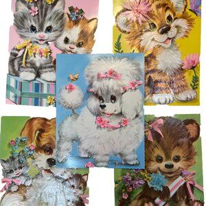 Vintage 1960 Precious Pets Greeting Cards by Coby Large Ephemera Animal Prints